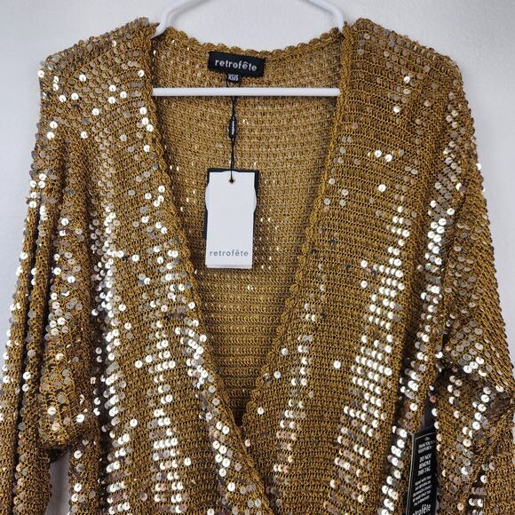 Retrofete Lucia Sequin Crochet Dress in Ginger Deep V Neck Size XS/S NWT - Picture 4 of 11